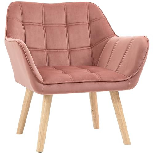 HOMCOM Fauteuil à Oreilles Relax Avec Velours, Pieds Surélevés, Polyester Velouté Scandinave Rose 67 x 61,5 x 71 cm