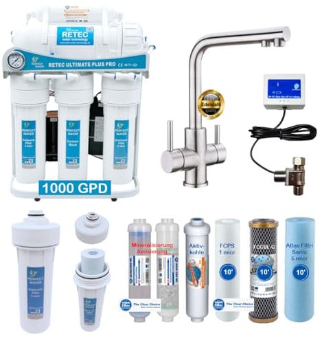 RETEC Osmoseanlage 1000 GPD Perfect Water No. 1 Ultimate Plus PRO Direct Flow kein Tank nötig Umkehrosmosewasserfilter Wasserfilter Trinkwasser Umkehrosmose Reverse Osmosis
