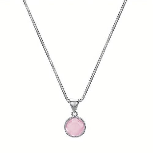 KBRPEY Collier Pendentif Rond Quartz Rose Argent Sterling Chaîne Vénitienne Bijou Élégant Accessoire Minimaliste