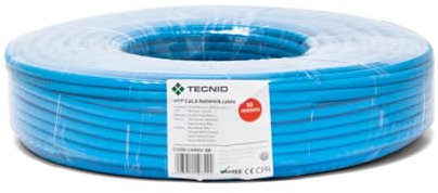 TECNID Cable de red Ethernet | CAT6, AWG24, CCA, UTP, RJ45 | Bobina de red | Azul (50 metros) | Para el hogar y la oficina