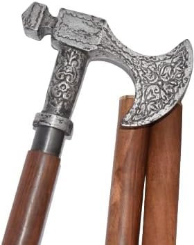 Axe Sliver Handle Brown Wooden Walking Stick Fold, Affordable Gift Decorative Walking Cane Fashion Statement