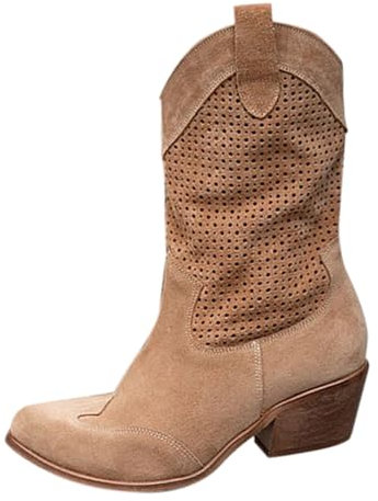 Stivali da cowboy per bambini da donna Primavera Autunno e Inverno Tacco spesso Punta a punta Lunga Collo a V di grandi dimensioni Non Sopra il ginocchio Personalità Cowboy Stivali a metà polpaccio in