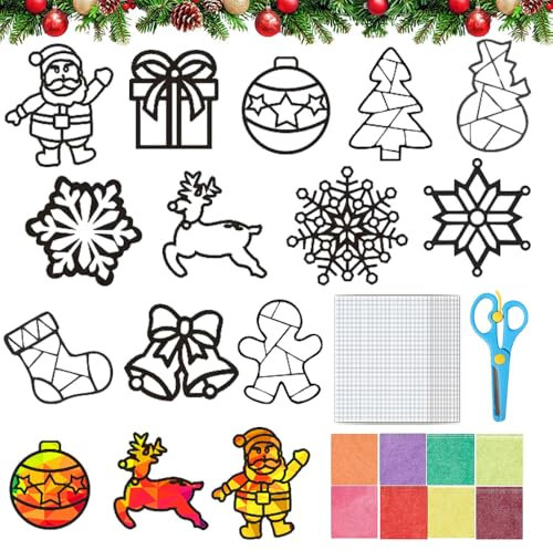 RIRIDAMAI Weihnachten Basteln Kinder Set - 12 Stück Fensterbilder Bastelvorlagen, Bastelset Weihnachtsdeko
