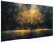 DARO Design® Bild auf Leinwand Groß 84x56 cm XXL Schlafzimmer Bilder Badezimmer Wand Deko Wohnzimmer Modern Wanddeko Bilderwand Geschenk Abstrakt Lebensbaum Baum Schwarz Gold Strahlen