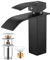 Auralum Wasserhahn schwarz Bad, Mischbatterie Waschbecken schwarz, Armatur Badezimmer mit Anti-Blocking POP UP Ablauf