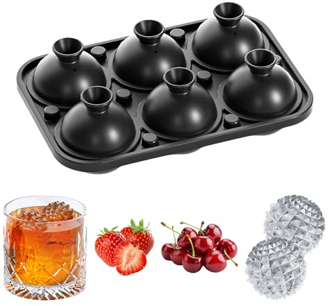 18,3 cm * 12,6 cm Eiswürfelform Kugel Silikon mit Deckel 6 Löcher Eiswürfelform Runde mit Trichter Schwarz Wiederverwendbare Eiskugelformer Eiswürfelbehälter für Cocktails Whiskey Wein Saft