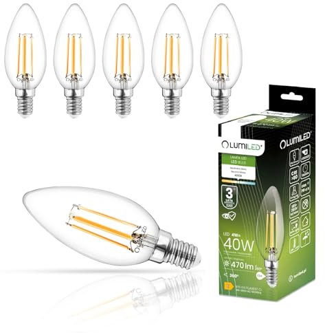 Lumiled B35 E14 LED Lampe 4W (ersetzt 40W), 470Lumen, Vintage Filament Klar Glas Leuchtmittel Kerze Kerzeform 4000K Neutralweiß Birne Lampen 360° Strahlwinkel Glühbirnen Kerzenbirnen 6er-Pack