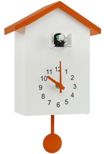BOBASH Kuckucksuhr Wanduhr Moderne Kuckucksuhren mit Pendel Kuckucksgeräusch für Wandkunst Zuhause Wohnzimmer Büro Dekoration Geschenke (Orange)