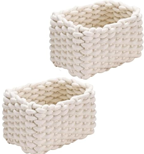 Aufbewahrungskorb,Korb geflochten,Die Maße sind 19x15x12cm, 2 Stück,Weiß | Geeignet zur Aufbewahrung von Toilettenartikeln,Socken und Hautpflegeprodukten im Badezimmer,Kleiderschrank und Schminktisch