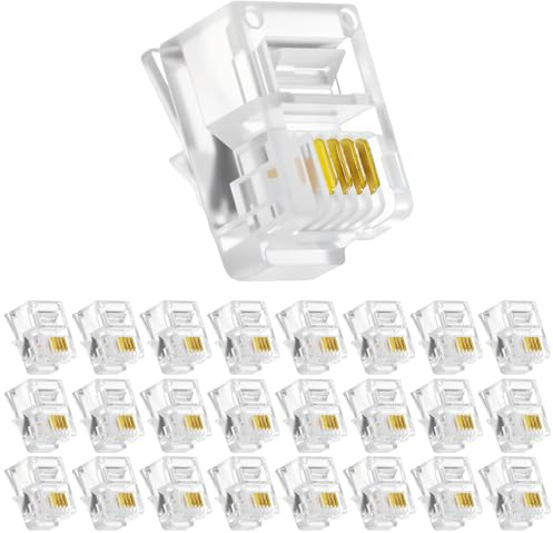Alrhso RJ11 Connectors 25 Pack Telephone Modular 6P4C Plug, RJ11 6P4C Female to Female Crimp End Cord Connector for Landline Phone and Fax