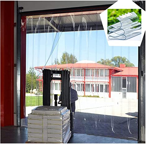 Cortina industrial de PVC resistente con listones de plástico transparente para tienda, fábrica, garaje y congelador, 165 x 290 cm, control de temperatura y transparente