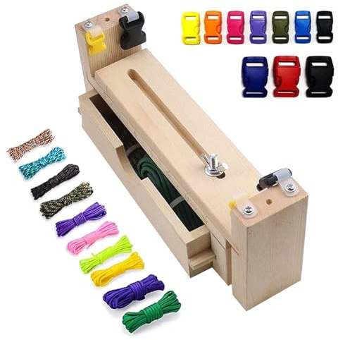 Ulvironte Bracelet Maker Making Kit, Adjustable Jig for DIY Craft Hand Bracelet Braiding, Wood Wristband Maker with 10 Paracord and 10 Clips