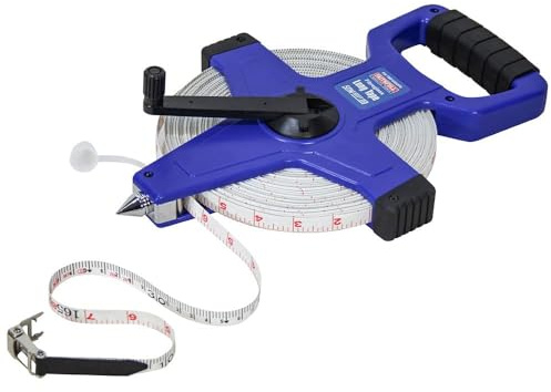 Faithfull Open Frame Surveyors Long Tape 50M (165ft) – Fiberglass, Class III Measuring Tape with Metric & Imperial Markings