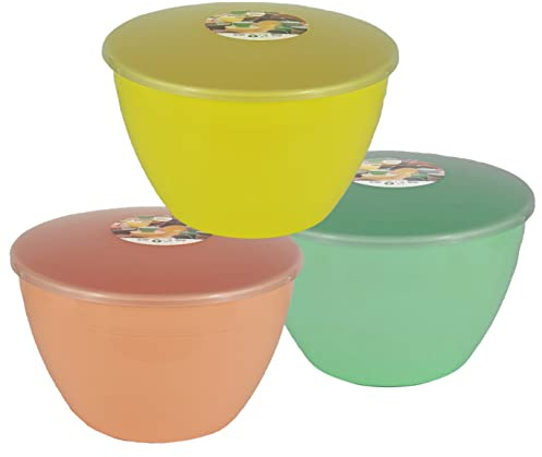 Just Pudding Basins Plastic Steam Moulds with Clip On Lids for Steamed Desserts, Reusable Microwavable Kitchen Bowls, Pastel Peach Green Yellow, 1.71lt 3 Pint Pack of 3