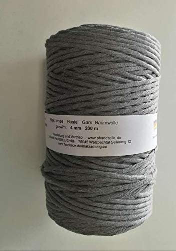 -NEU- Makramee 4 mm gezwirnt - Spule mit 200 mtr in GRAU- Makrameegarn Bastelgarn