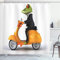 ABAKUHAUS Lustig Duschvorhang, Italienisch Frosch Motorrad, Stoffliches Gewebe Badezimmerdekorationsset mit Haken, 175 x 200 cm, Grün Schwarz Orange