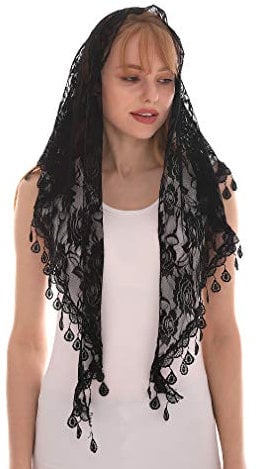 LMVERNA Spitze Unendlichkeit Schleier Mantilla Katholische Schleier Kirche Schleier Kopf Abdeckung Lateinische Messe, Schwarz, Medium