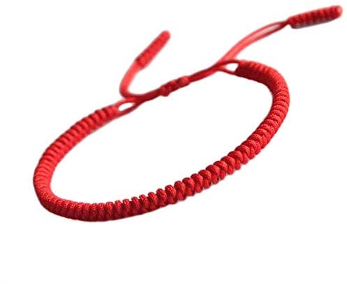 MENGLINA Tibetan Buddhist Bracelet with Red Rope Chinese Lucky Unisex Handmade Yoga Prayer Mala Bracelet with Adjustable Rope, Red, 9 Inch, Nylon, 9 inch, Nylon
