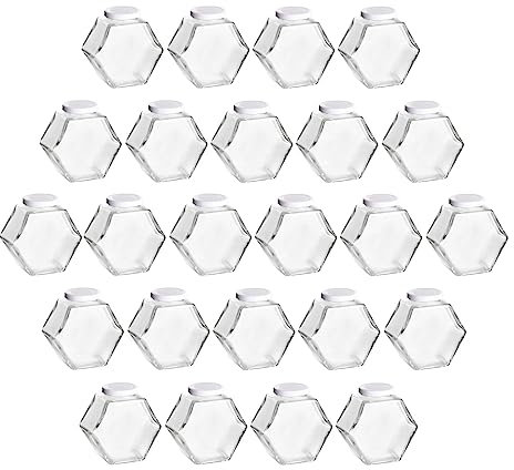 gouveo 24er Set Einmachgläser 280 ml Wabe mit Schraub-Deckel weiss - Kleine Vorratsgläser mit Schraubverschluß - Leere Schraubgläser für Honig, Marmelade (EGW280W)