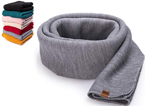 HEYO Damen Schal Winter Strickschal | H19603 | Weich Warm Gestrickt mit Leder Patch | Made IN EU (Hellgrau)