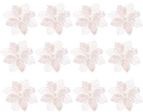 TOYANDONA 12pcs Glitter Poinsettia Christmas Artificial Flowers Christmas Tree Floral Ornaments Decorations Xmas Tree Pendant Wreath Filler (White)