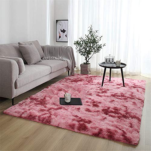 EXQULEG Teppich Hochflor Langflor Shaggy Flauschige Flauschiger Teppiche geeignet für Wohnzimmer Kinderzimmer und Schlafzimmer (Dunkelrot,60x160cm)