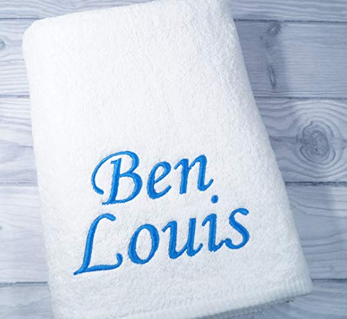 Generisch ★ Handtuch mit Namen Bestickt ★ Duchtuch ★ Geschenk ★ Badetuch ★ 500 g/m2 ★ (Weiß, 30 x 50 cm)