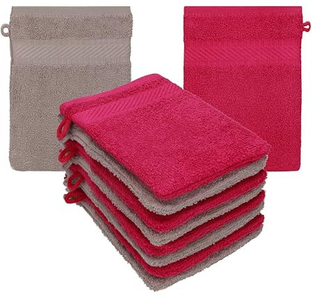 Betz 10 Stück Waschhandschuhe Frottee Waschhandschuh Palermo 100% Baumwolle Waschlappen Set Größe 16 x 21 cm Farbe Cranberry - Stone