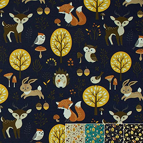 Jersey Stoff Matti, Waldtiere, dunkelblau, STANDARD 100 by OEKO-TEX (Länge am Stück: ab 50cm / Breite: 150cm)