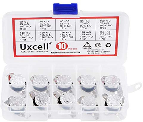 sourcing map 10pcs NO KSD301 Thermostat 60-150°C(140-302°F) Temperature Thermal Control Switch 60 70 80 90 100 110 120 130 140 150°C Normally Open Assortment Kit