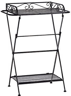 Retro Bad Beistelltisch mit 2 Ablagen aus Metall in Schwarz Blumentisch Ancud