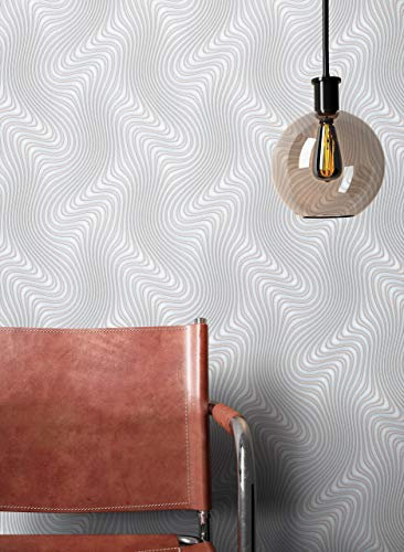 NEWROOM Tapete Grau Vliestapete Leicht Glänzend - Mustertapete Grafisch Silber Illusion Linien Grafiktapete Geometrisch inkl. Tapezier-Ratgeber