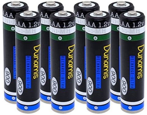 Dunamis Confezione da 8 Batterie NiMH 1.2V AAA 900mAh Ricaricabili ad Alta Capacità Adatte per Telefoni Cordless, Fotocamere Digitali, Auricolari Bluetooth e Dispositivi ad Alta Potenza