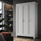 ELEGANT 3-Door Wooden Wardrobe with Hanging Rail Grey Oak 4 Shelves Storage Wardrobe for Blankets, Clothing, Quilt