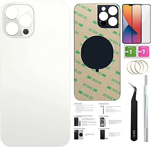 Day-market 12 Pro Rückglas für iPhone 12 Pro Backcover Glas (6,1 Zoll) mit vorinstalliertem Klebeband + Montageanleitung + Reparaturwerkzeuge + Displayschutzfolie (Silber)