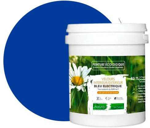 BOX DECO COULEURS Peinture naturelle écologique intérieur extérieur aspect velours Natura - 1L, Bleu Electrique