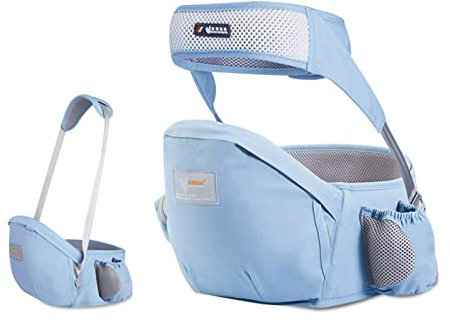SONARIN Baby Hüftsitz,Ergonomischer Taille Hocker Baumwolle Babytrage Hipseat Hüfttrage mit Sicherheitsgurt & Einzelnem Schultergurt Multi-Position Bauchtragen für Neugeborenes Kinder(Blau)