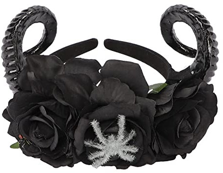 JIAHG Halloween Tag der Toten Haarreif Mexikanische Stirnband Rosen und Hörner Kopfschmuck Halloween Haarband Frauen Damen Halloween Zubehör kostüm Haarbänder Teufelhörner Haarbänder