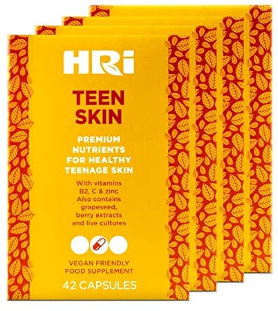 HRI Teen Skin Multivitamin Supplement - Multivitamins for Kids 12-18 Years - Aids Health and Well Being of Children. Healthy Immune System, Gut, Skin Care for Teenage Girls and Boys. 168 VeganCapsules