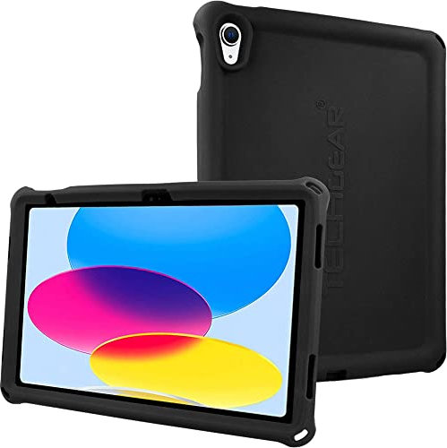 TECHGEAR Bumper Hülle für iPad 11 und 10 Generation, robustes, stoßfestes, weiches Silikon, griffige rutschfeste kinder Hülle mit Displayschutz -Schwarz
