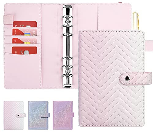 Onlyesh Budget Planner, 6 Löcher PU Leder Ringbuch, Budget Binder mit Einzigartiger Schnappschnalle, für A6 Budgetblätter, Binder Taschen und Bargeld (Farbverlauf Rosa)