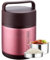 ROFRA Thermobehälter für Essen 2L, Thermo Speisebehälter, mit Geschirr, Aufbewahrungstasche und Schwammbürste, Vakuum Thermobehälter aus Edelstahl, für Müsli, Joghurt, Porridge (Pink)
