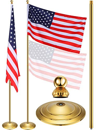 Threan Teleskop-Fahnenmast für den Innenbereich, mit Basis und Kugelspitze, für den Innenbereich, strapazierfähig, Edelstahl-Fahnenmast, Flagge Nicht im Lieferumfang enthalten (2.6 m, Gold)