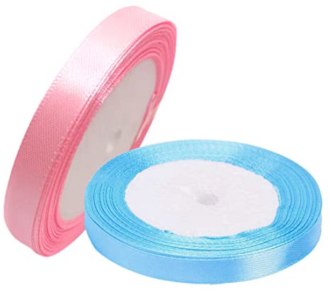 2 Rouleaux Ruban Satin 10 mm x 22 m, Double Face Polyester pour Mariage, Décoration, Emballage Cadeau, Artisanat DIY (Bleu et Rose)