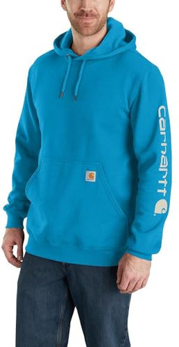 Carhartt Men's Loose Fit Midweight Logo Sleeve Graphic Sweatshirt Hooded Sweatshirt, Blue - Atomic Blue, M