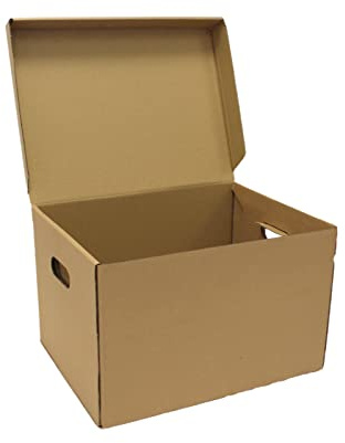 Strong A4 Archive Cardboard Storage Filing Boxes With Hinged Lid Flatpacked Document File Folder Packaging Office Supplies Size 15 x 12 x 9 (10)