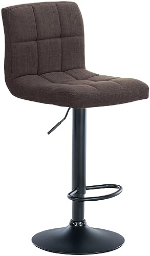 CLP Barhocker Calma Stoff I Barstuhl Höhenverstellbar I Um 360° Drehbar Mit Rückenlehne Für Bistro Und Küche | Farbe braun Gestell Farbe schwarz