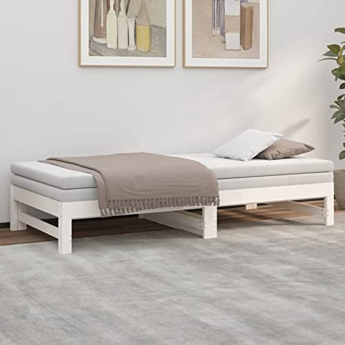 Homgoday Cama de Día Extensible, Sofá Cama Con Somier de Lamas, Estructura de Madera Maciza de Pino, Para Dormitorio y Salón, Color Blanco, 2 x (90 x 190) cm