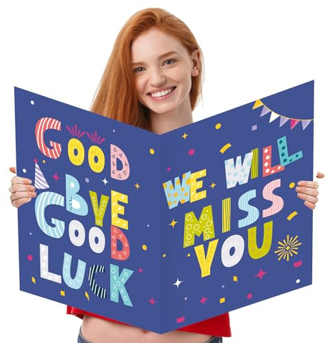 Abschiedsparty-Dekorationen, blaue Jumbo-Abschiedskarte mit Umschlag, Happy Retirement Going Away Geschenk für Kollegen, Männer, Frauen, Abschied, Glück, Ruhestandskarte, Gästebuch, Partyzubehör (35,6