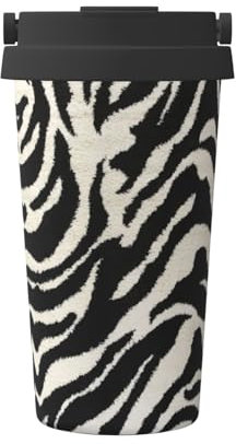 KIROJA Thermobecher mit Zebra-Tiermotiv, mit Tragegriff/Deckel, Edelstahl, Reisebecher, Kaffeetassen zum Warmhalten von Eis und Eis